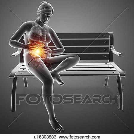 Stock Image - Man with abdominal pain, computer illustration.. Fotosearch