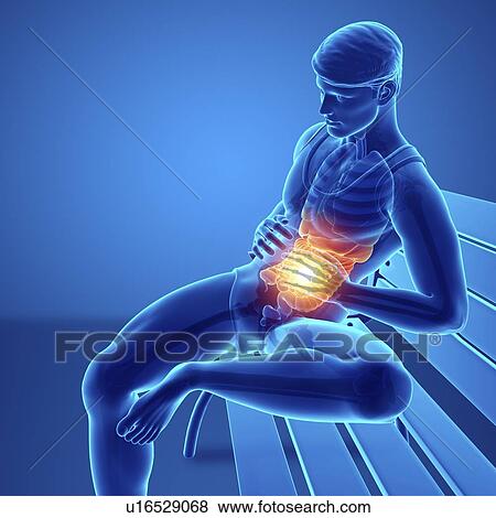 Stock Photo - Man with abdominal pain, computer illustration.. Fotosearch