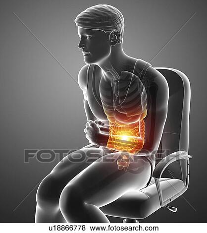 Stock Photo - Man with abdominal pain, computer illustration.. Fotosearch