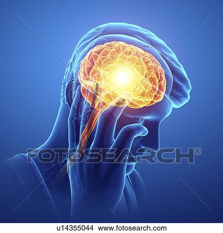 Picture - Man with headache, computer illustration.. Fotosearch