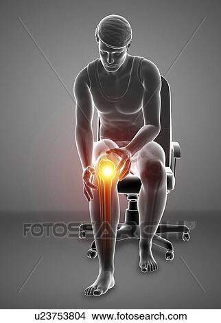 Picture - Man with knee pain, computer illustration.. Fotosearch