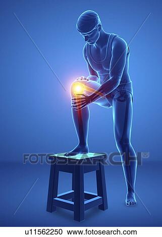 Stock Image - Man with knee pain, computer illustration.. Fotosearch