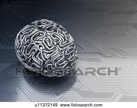Stock Photo - Metal brain on circuit board, quantum technologies. 3d illustration.. Fotosearch