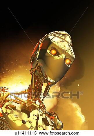 Stock Image - Metallic android, illustration.. Fotosearch
