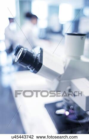 Stock Image - Microscope in laboratory, close up.. Fotosearch