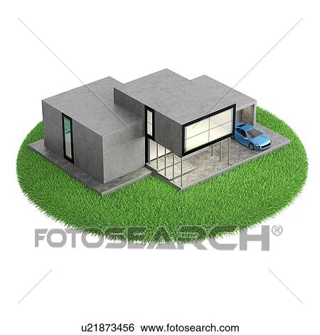 Modern house on lawn icon isolated on white background. 3D illustration. View Large Photo Image Stock Photograph - Modern house on lawn icon isolated on white background. 3D illustration.. Fotosearch