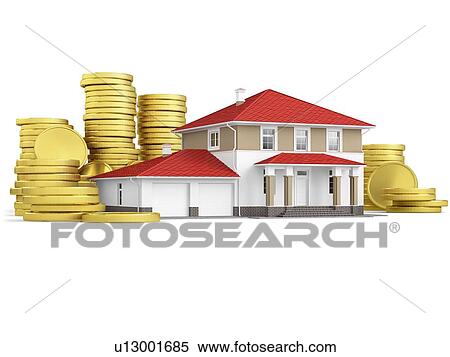 Mortgage concept with scale model house and stacks of coins. 3D illustration isolated on white background. View Large Photo Image Stock Photography - Mortgage concept with scale model house and stacks of coins. 3D illustration isolated on white background.. Fotosearch