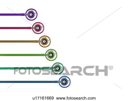 Stock Photo - Multicoloured stethoscopes in a row against a white background.. Fotosearch