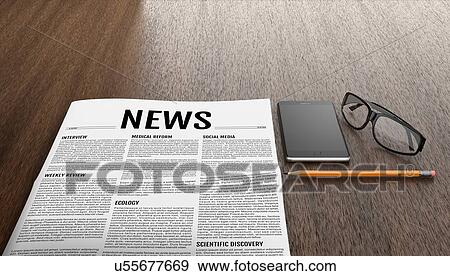 Stock Photo - Newspaper on desk, illustration.. Fotosearch