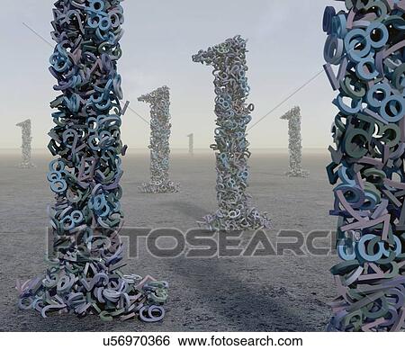 Stock Photograph - Number ones formed out of entwined numbers between 2 and 9, Computer generated image.. Fotosearch