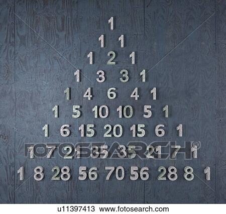 Stock Image - Number series forming a triangle where each row down contains the sum of adjacent numbers above, and there can be any number of rows, computer illustration. Although attributed to Blaise Pascal, there are records of its use in much older cultures in.... Fotosearch