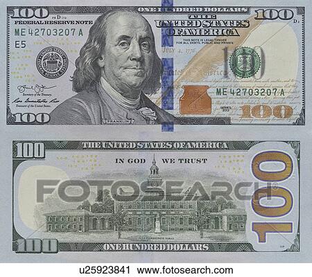 Stock Image - One hundred US dollar banknote front and back.. Fotosearch