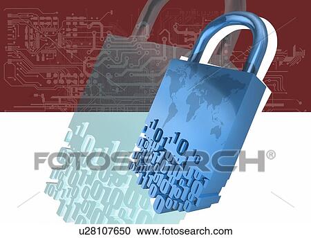 Stock Image - Padlock and binary code, illustration.. Fotosearch