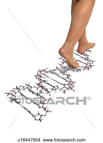 Picture - Person walking on molecular structure, illustration.. Fotosearch