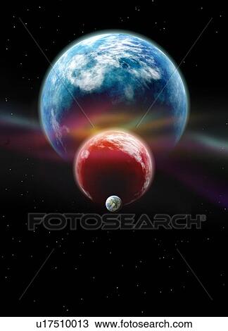 Stock Image - Planets in space, illustration.. Fotosearch
