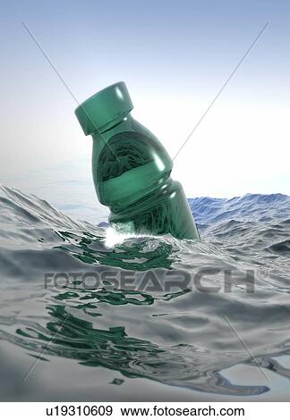 Plastic bottle floating in sea, illustration. View Large Photo Image Stock Photo - Plastic bottle floating in sea, illustration.. Fotosearch