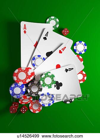 Stock Photo - Poker chips, cards and dice, illustration.. Fotosearch