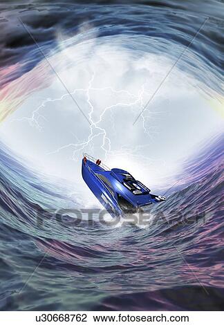 Power boat sinking in whirlpool in sea, illustration. View Large Photo Image Stock Image - Power boat sinking in whirlpool in sea, illustration.. Fotosearch