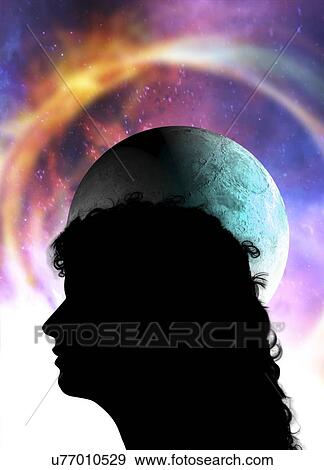 Profile of woman with moon, illustration. View Large Photo Image Stock Photo - Profile of woman with moon, illustration.. Fotosearch
