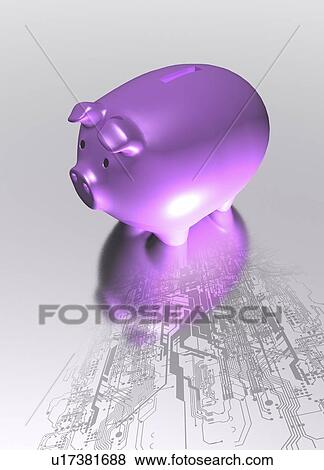Stock Photo - Purple piggy bank on circuit board, illustration.. Fotosearch