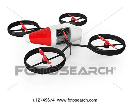 Quadcopter drone with red propeller, illustration. View Large Photo Image Picture - Quadcopter drone with red propeller, illustration.. Fotosearch