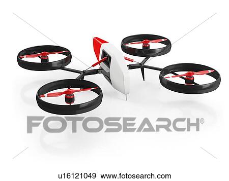 Stock Photo - Quadcopter drone with red propeller, illustration.. Fotosearch