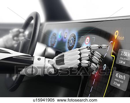 Stock Photography - Robot driving car. 3D illustration.. Fotosearch