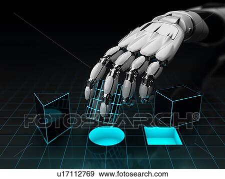 Stock Photo - Robot hand at during test in robotics school. Machine learning concept. 3d illustration.. Fotosearch