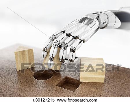 Robot in learning process, robotic hand play with Montessori wooden shapes. 3D illustration. View Large Photo Image Stock Photography - Robot in learning process, robotic hand play with Montessori wooden shapes. 3D illustration.. Fotosearch