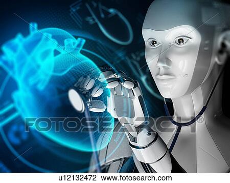 Robot study holographic heart in futuristic medical laboratory. 3d illustration. Science concept. View Large Photo Image Stock Image - Robot study holographic heart in futuristic medical laboratory. 3d illustration. Science concept.. Fotosearch