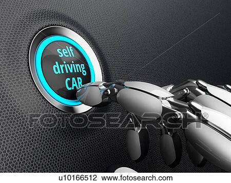 Robotic hand, presses the start button of the self driving car. 3D illustration. View Large Photo Image Stock Image - Robotic hand, presses the start button of the self driving car. 3D illustration.. Fotosearch