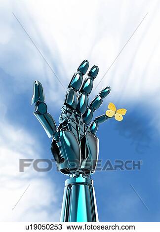 Robotic hand with butterfly, illustration. View Large Photo Image Stock Image - Robotic hand with butterfly, illustration.. Fotosearch