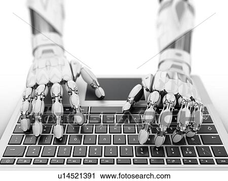 Robotic hands typing on laptop keyboard. 3d illustration. View Large Photo Image Stock Image - Robotic hands typing on laptop keyboard. 3d illustration.. Fotosearch