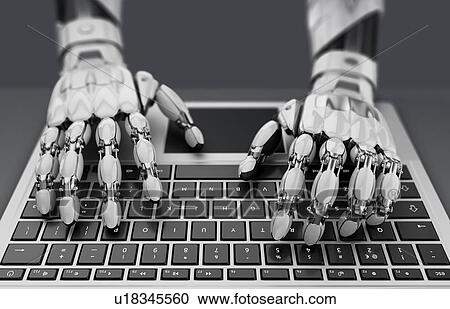 Robotic hands typing on laptop keyboard. 3d illustration. View Large Photo Image Stock Image - Robotic hands typing on laptop keyboard. 3d illustration.. Fotosearch