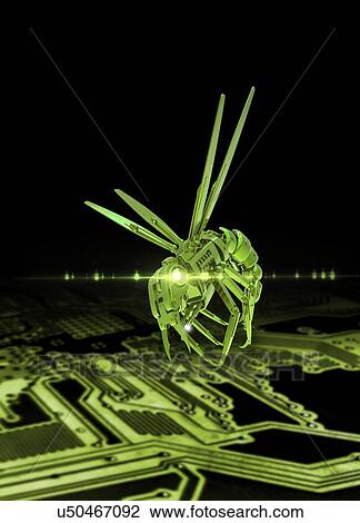 Stock Image - Robotic insect and circuit board, illustration.. Fotosearch