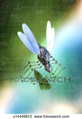 Stock Image - Robotic insect on circuit board, illustration.. Fotosearch