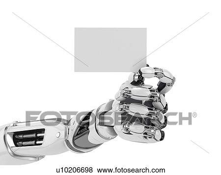 Stock Photo - Robotics hand hold blank business card. Futuristic technology concept. 3d illustration isolated on white background.. Fotosearch