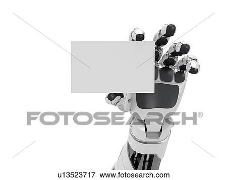 Stock Photo - Robotics hand hold blank business card. Artificial intelligence concept. 3d illustration isolated on white background.. Fotosearch