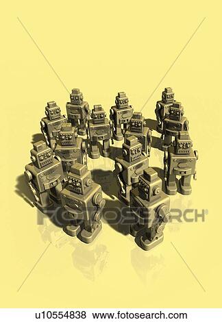 Robots against yellow background, illustration. View Large Photo Image Stock Photo - Robots against yellow background, illustration.. Fotosearch