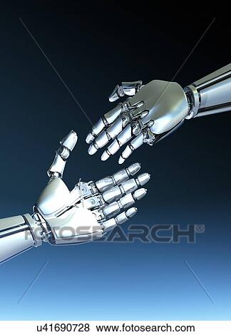 Stock Photo - Robots shaking hands, illustration.. Fotosearch