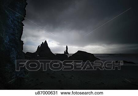 Stock Image - Rock formations, Reynisdrangar, Vik, Iceland.. Fotosearch