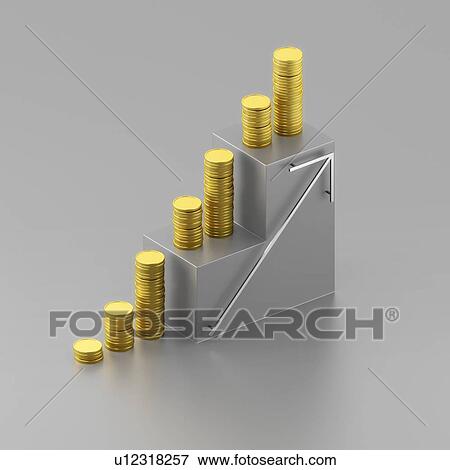 Stock Photo - Rows and stack of coins on grey background. Finance or banking concept. 3D illustration.. Fotosearch