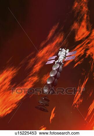 Stock Image - Satellite over planet, illustration.. Fotosearch