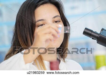 Scientist checking microscope slide. View Large Photo Image Stock Photo - Scientist checking microscope slide.. Fotosearch