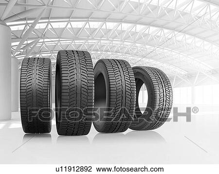 Set of four car tyres at big warehouse. 3d illustration. View Large Photo Image Stock Image - Set of four car tyres at big warehouse. 3d illustration.. Fotosearch