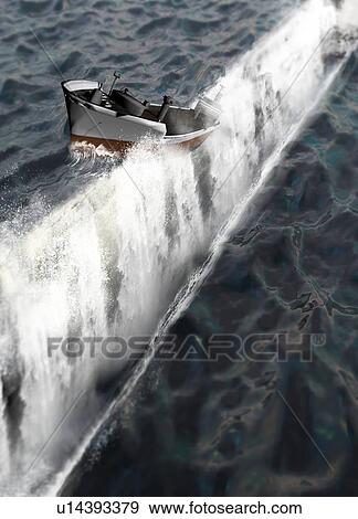 Stock Photo - Ship at edge of water, illustration.. Fotosearch