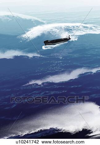Ship on rough sea, illustration. View Large Photo Image Stock Image - Ship on rough sea, illustration.. Fotosearch