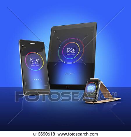 Smartphone, tablet and smartwatch, illustration. View Large Photo Image Stock Photo - Smartphone, tablet and smartwatch, illustration.. Fotosearch