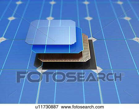 Stock Photo - Solar panel and schematic 3D illustration internal structure of the module.. Fotosearch