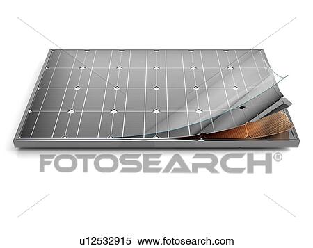 Stock Photography - Solar panel and schematic 3D illustration internal structure of the module.. Fotosearch